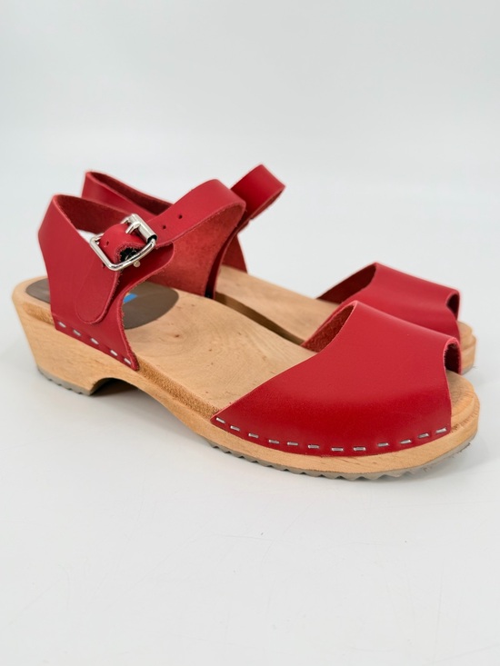 MIA Shoes - MIA Red Leather Anja Swedish Clogs 38